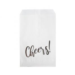 Sac Papier Blanc avec "Cheers" Argent 12,7x20,3cm (100 pièces) [GPB58SCH]