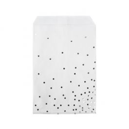 Sac Papier Blanc avec Pois Argent 12,7x20,3cm (100 pièces) [GPB58SD]