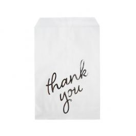 Sac Papier Blanc avec "Thank you" Argent 12,7x20,3cm (100 pièces) [GPB58ST]