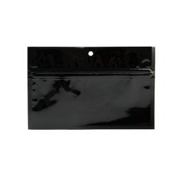 Sachet zip haute barrière avec trou de suspension noir métallisé 15.2x7cm (100 pièces) [HZBB2MB]