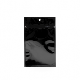 Sachet zip haute barrière avec trou de suspension noir métallisé 7.6x11.4cm (100 pièces) [HZBB3MB]