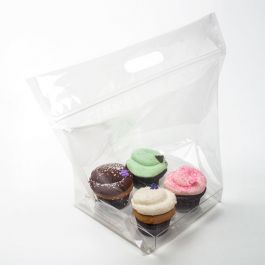 Sachets à Cupcake avec anse et fermeture pour 4 unités + plateau d'insertion 10.2x7.8x15.2cm (100 pièces) [CZHB2]