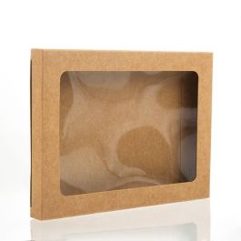 Boite en papier kraft à fenêtre avec feuille PET insérée 10.2x1.4x13.8cm (25 Pièces) [WKRG271]