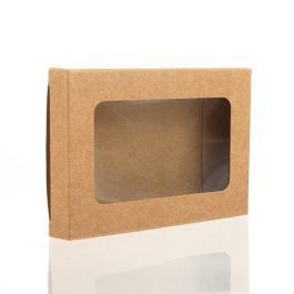 Boite en papier kraft à fenêtre avec feuille PET insérée 7x1.4x10.3cm (25 Pièces) [WKRG275]