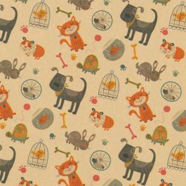 Rouleau Papier Cadeau Kraft Brun Dessin Animaux (1 pièce) [FP-IO9043]