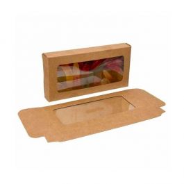 Boite en papier kraft à fenêtre avec feuille PET insérée 7x2.1x13.8cm (25 Pièces) [WKRG315]