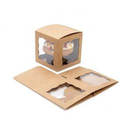 Boite en kraft avec fenètres sur 3 cotés 7.5x7.5x7.5 cm (25 pièces) [WKRG345)