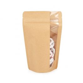 Doypack Kraft avec fenêtre verticale 13x7.9x20.6cm (100 pièces) [ZBGV3K]