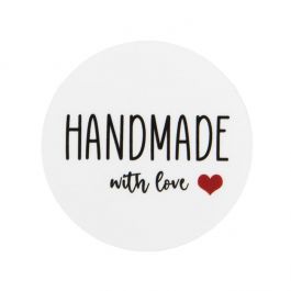 Autocollant rond Hetmade with love (Blanc avec Texte Noir & Coeur Rouge) 3,8 cm (1 Feuille) [LS1HHMLH]