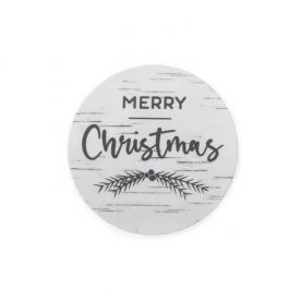 Autocollant rond Merry Christmas (Blanc avec Texte Gris) 3,8 cm (1 Feuille) [LS1HMC]