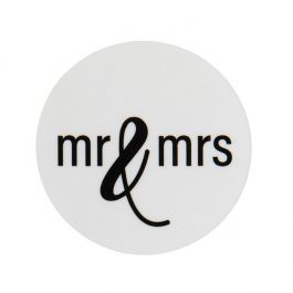 Autocollant rond Mr & Mrs (Blanc avec Texte Noir) 3,8 cm (1 Feuille) [LS1HMMW]