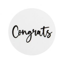 Autocollant rond Congrats (Blanc avec Texte Noir) 3,8 cm (1 Feuille) [LS1HWC]