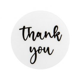 Autocollant rond Thank You (Blanc avec Texte Noir) 3,8 cm (1 Feuille) [LS1HWTY]