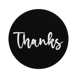 Autocollant rond Thanks (Noir avec Texte Blanc) 5,1 cm (1 Feuille) [LS2BTH]