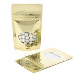 Doypack Métallisé Or avec fenêtre ovale 8x5x13cm | 28g (100 pièces) [ZBGMO1SG]