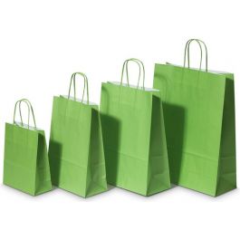 Sac de course Vert Papier Kraft 90 g/m2 26+12x35cm (50 pièces) [PAM2635GR]