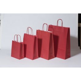 Sac de course Rouge Papier Kraft 90 g/m2 26+12x35cm (50 pièces) [PAM2635R]
