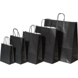 Sac de course Noir Papier Kraft 90 g/m2 26+12x35cm (50 pièces) [PAM2635BK]
