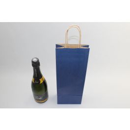Sac à bouteilles en papier kraft bleu foncé 110 g/m 14x8x39 cm (50 pcs) [PAWF1439DKBL]