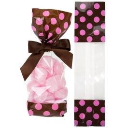 Sachet SOS imprimé marron avec pois roses 6.7x4.8x27.3 cm (100 pièces) [G2BP]