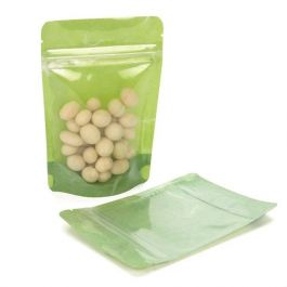 Doypack papier de riz Vert avec avant transparant 10.2x6x15.2cm | 57g (100 pièces) [ZBGR2GRC]
