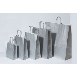 Sac de course Argent Papier Kraft 90 g/m2 26+12x35cm (50 pièces) [PAM2635SI]
