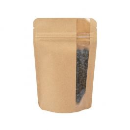 Doypack Kraft avec fenêtre verticale 10.2x6x15.2cm (100 pièces) [ZBGV2K]