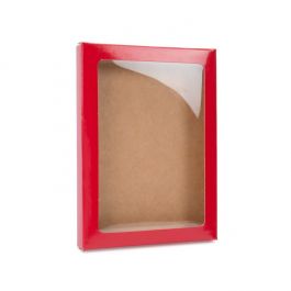 Boîte à fenêtre en papier rouge brillant avec feuille PET insérée,13.5x1.5x18.5cm, A7 (25 Pieces) [WGRG1]