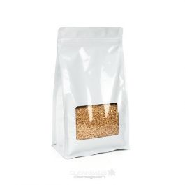 Doypack blanc avec fenêtre rectangulaire 12.7 x 7.6 x 20.3cm (100 Pieces) [SQMS7W]