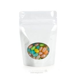 Doypack Blanc Métallisé avec fenêtre ovale 10.2x6x15.2cm | 57g (100 pièces) [ZBGMO2W]