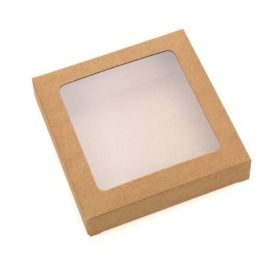 Boite en papier kraft à fenêtre avec feuille PET insérée 10.5x2.2x10.5cm (25 Pièces) [WKRG245]