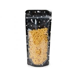 Doypack Transparent/Noir Avec étoiles Holographiques 10,8x6x23,8cm Trou Suspension Rond (25 pièces) [ZBGHB1NC]