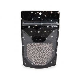 Doypack Transparent/ Noir Avec étoiles Holographiques10,2x6x15,2cm Trou Suspension Rond (25 pièces) [ZBGHB2C]