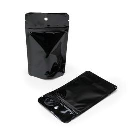 Doypack Noir Métallisé 8x5x13cm | 28g Trou Suspension Rond (100 pièces) [ZBGM1BH]