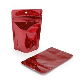 Doypack Rouge Métallisé 8x5x13cm | 28g Trou Suspension Rond (100 pièces) [ZBGM1RH]