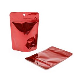 Doypack Rouge Métallisé 10.2x6x15.2cm | 57g Trou suspension rond (100 pièces) [ZBGM2RH]