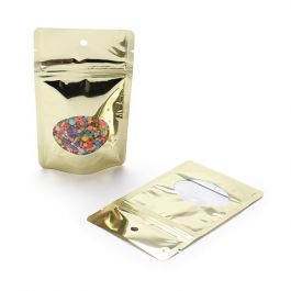 Doypack Métallisé Or avec fenêtre ovale 8x5x13cm | 28g Trou Suspension Rond (100 pièces) [ZBGMO1SGH]