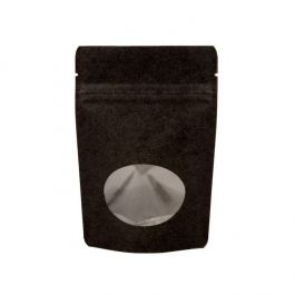 Doypack en papier Kraft Noir avec fenêtre ovale 13x8x20.5cm | 113 g (100 pièces) [ZBGO3BK]