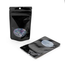 Doypack Noir avec fenêtre ovale 8x5x13cm | 28g Trou supension rond (100 pièces) [ZBGO1BH]