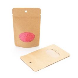 Doypack Kraft avec fenêtre ovale 8x5x13cm | 28g Trou Suspension Rond (100 pièces) [ZBGO1KH]