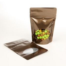 Doypack Bronze avec fenêtre ovale 13x7,9x20,6cm | 113g (100 pièces) [ZBGO3BZ]