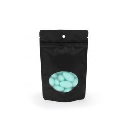 Doypack Noir mat avec fenêtre ovale 10,2x6x15,2cm | 57g Trou de suspension (100 pièces) [ZBGO2MBH]
