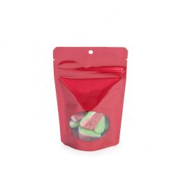 Doypack Rouges avec fenêtre ovale 10,2x6x15,2cm Trou de suspension (100 pièces) [ZBGO2RH]