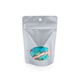 Doypack Argent avec fenêtre ovale 10x6x15cm | 57g trou de suspension (100 pièces) [ZBGO2SH]