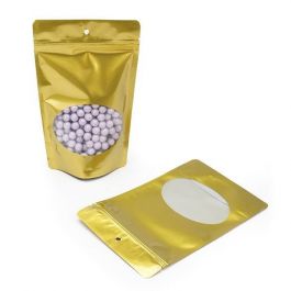 Doypack Or avec fenêtre ovale 13x7.9x20.6cm | 113g Trou Suspension Rond (100 pièces) [ZBGO3GH]