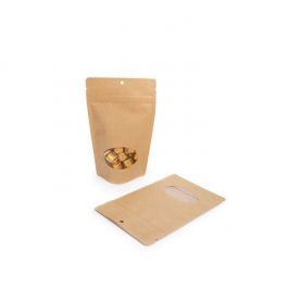Doypack Kraft avec fenêtre ovale 13x7,9x20,6cm | 113g Trou Suspension Rond (100 pièces) [ZBGO3KH]