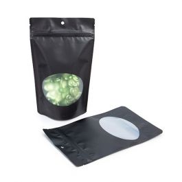 Doypack Matte Noir avec fenêtre ovale 13x7.9x20.6cm | 113g Trou Suspension Rond (100 pièces) [ZBGO3MBH]