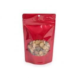 Doypack Rouge avec fenêtre ovale 13x7,9x20,6cm Trou de suspension (100 pièces) [ZBGO3RH]