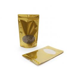Doypack Or avec fenêtre ovale 17,1x8,9x28,6cm | 340g Trou de suspension (100 pièces) [ZBGO4GH]
