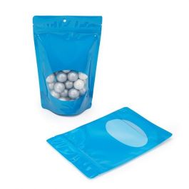 Doypack Bleu avec fenêtre ovale, 14.9x8.9x23.2cm | 312 g Trou Suspension Rond (100 pièces) [ZBGO7BLH]